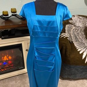 Jax teal lined-dress with fitted pleated front